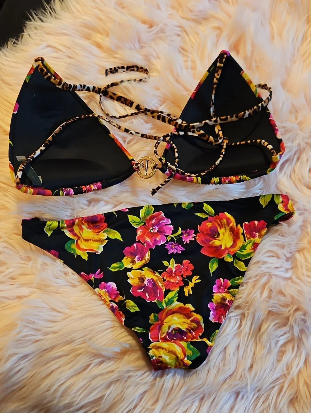 VS Swim Vintage 2012 Cheetah Peony Toggle Chain Triangle Bikini